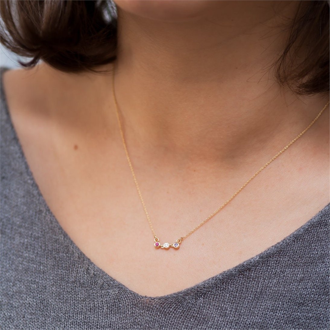 Goldstore-14k Solid Gold Mom Necklace, Dainty Gold Birthstones Station Necklace is a Great Gift For Mothers. Gift For Christmas, Gift For Her.