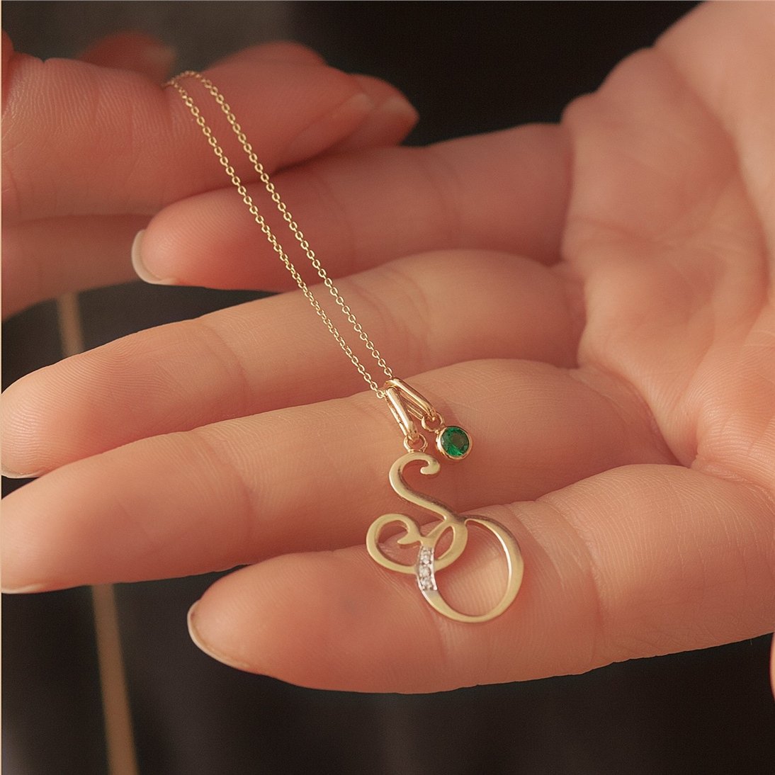 Goldstore-14k Solid Gold Monogram Custom Initials and Birthstone Necklace, Double Initials 14k Gold Pendant, Custom Intertwined Initials Gold Necklace