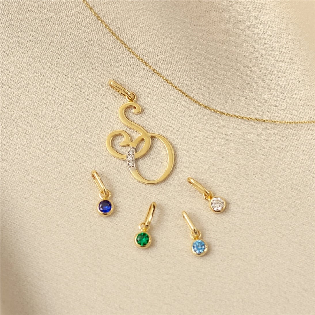 Goldstore-14k Solid Gold Monogram Custom Initials and Birthstone Necklace, Double Initials 14k Gold Pendant, Custom Intertwined Initials Gold Necklace