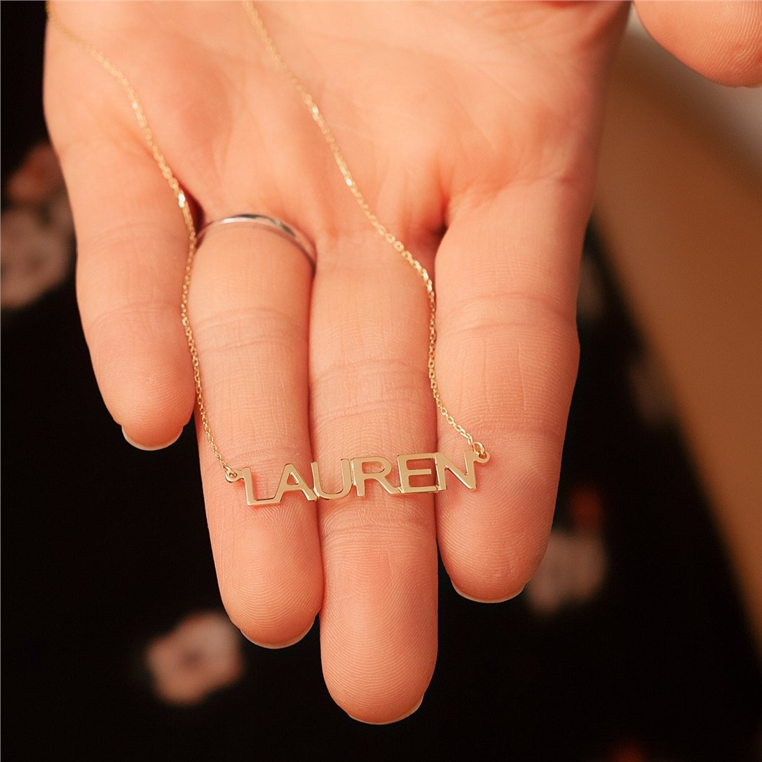 Goldstore-14k Solid Gold Personalized Name Necklace, Solid Gold Custom Name Necklace is Gift For Mom, Gold Nameplate Necklace Mother's Day Gift.