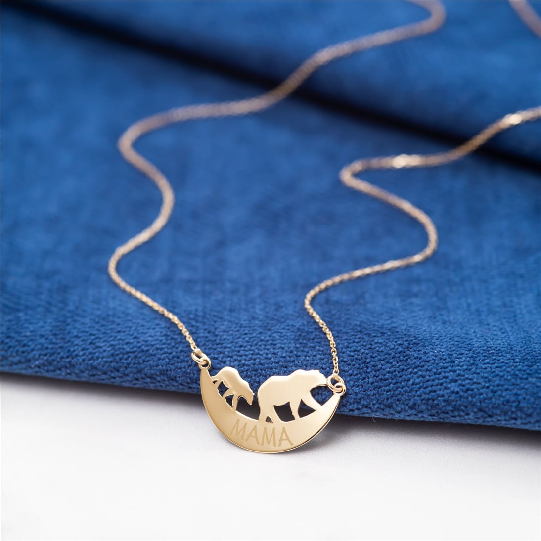 Goldstore-14k Solid Gold Personalized Mama Bear Necklace, Mama Bear and Cubs Necklace, Momma Bear Necklace, Engrave Kids Name Necklace gift for mom.