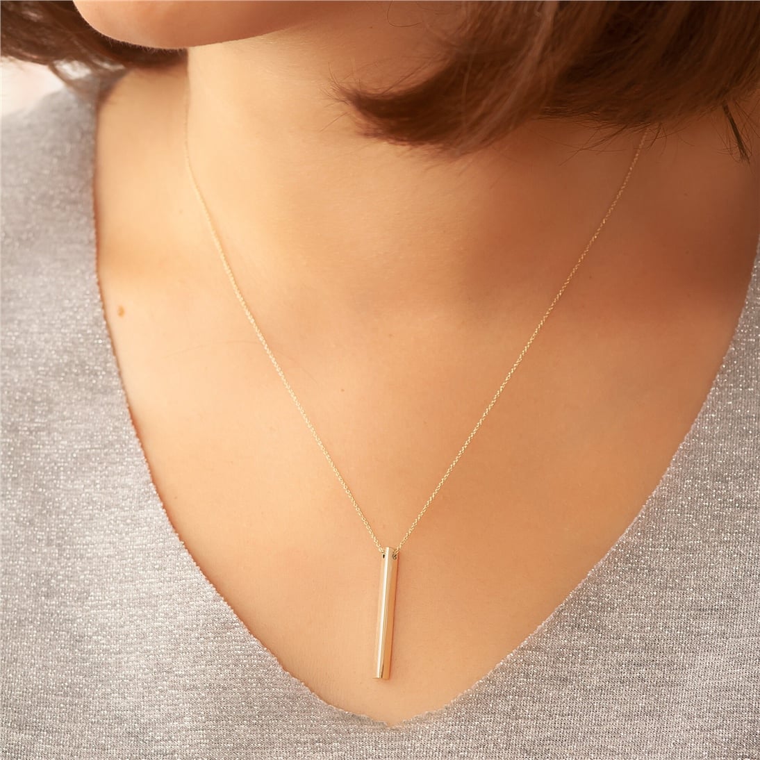 Goldstore-14K Solid Gold Personalized Triangle Bar Necklace, Three Sided Name Coordinate Necklace, Engrave Name Date Bar Necklace is a Bridesmaid Gift