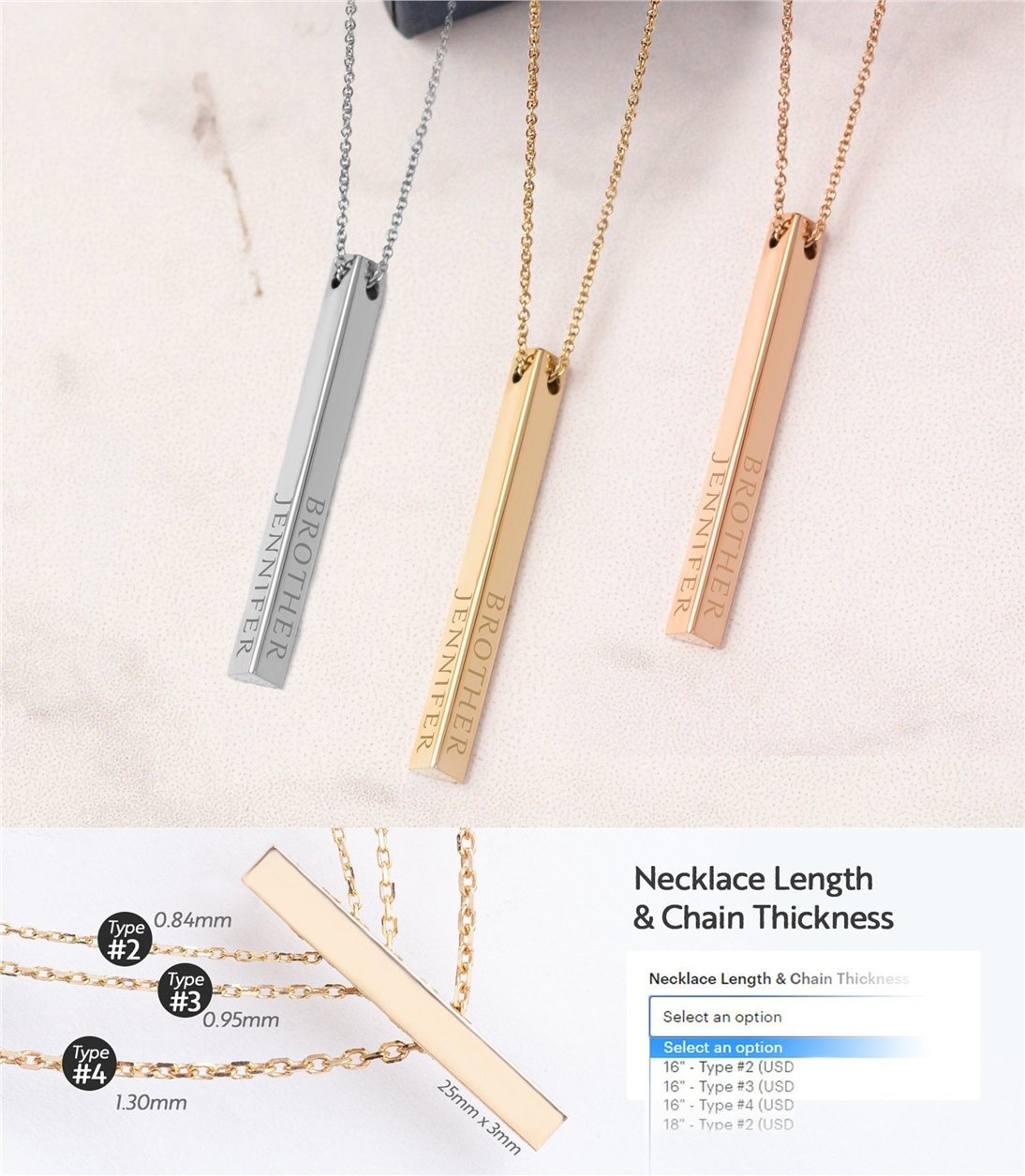 Goldstore-14K Solid Gold Personalized Triangle Bar Necklace, Three Sided Name Coordinate Necklace, Engrave Name Date Bar Necklace is a Bridesmaid Gift
