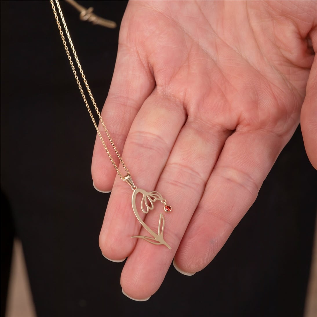 Goldstore-14K Solid Gold Personalized Birth Flower Pendant Necklace, Floral Custom Dainty Birthflower Choker Necklace, Combined Flower Pendant Gold