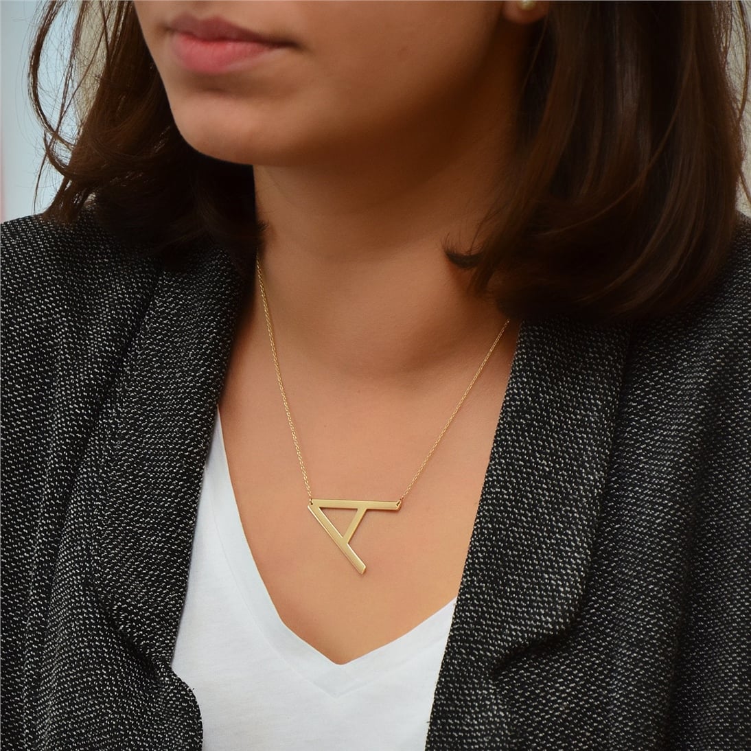 Goldstore-14k Solid Gold Personalized Large Initial Necklace. Overaized Big Letter Custom Gold Necklace is a Great Gift For Her. Valentine's Gift.