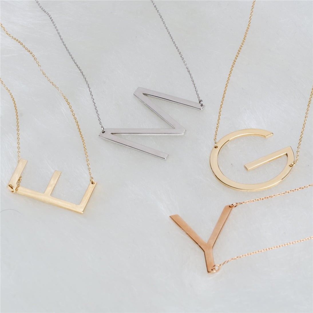 Goldstore-14k Solid Gold Personalized Large Initial Necklace. Overaized Big Letter Custom Gold Necklace is a Great Gift For Her. Valentine's Gift.