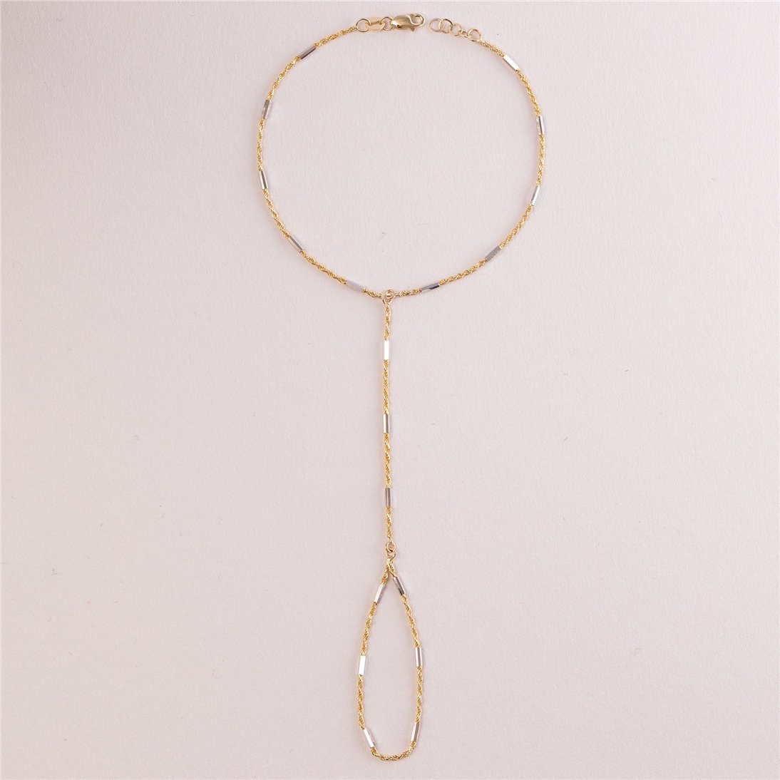 Goldstore-14K Solid Gold Rope Chain Ring Bracelet, Elegant Everyday Slave Bracelet, Hand Chain Lariat Finger Bracelet, Handlet Bracelet Jewelry