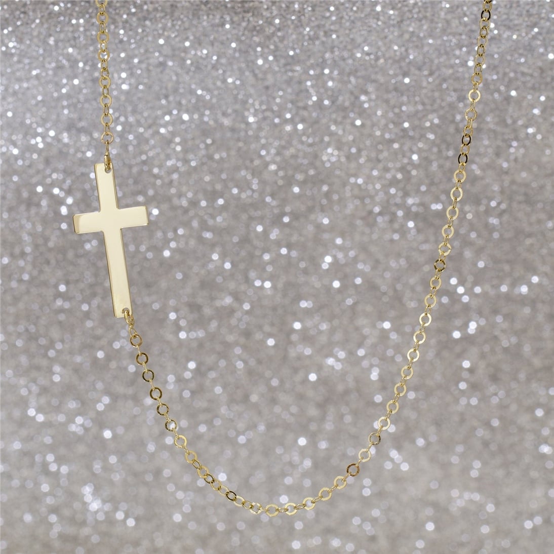 Goldstore-14K Solid Gold Sideways Cross Necklace, Handmade Celebrity Cross Necklace. Dainty Christs Cross Necklace is Great Gift for Mothers Day Gift