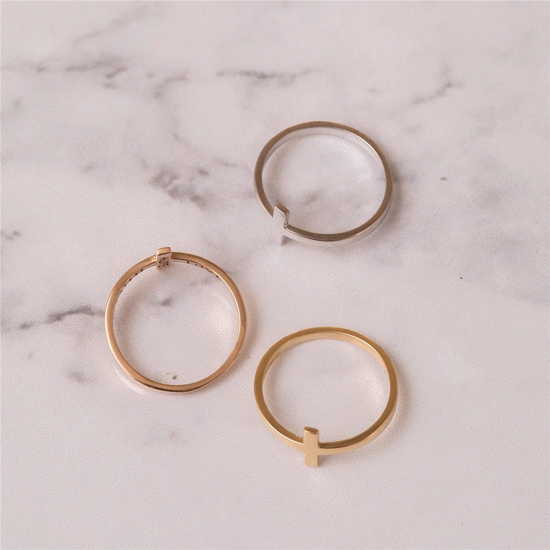 Goldstore-14K Solid Gold Sideways Cross Ring, 18K Solid Plain Gold Dainty Faith Hope and Love Cross Ring Gift for Christmas or Communion Gift