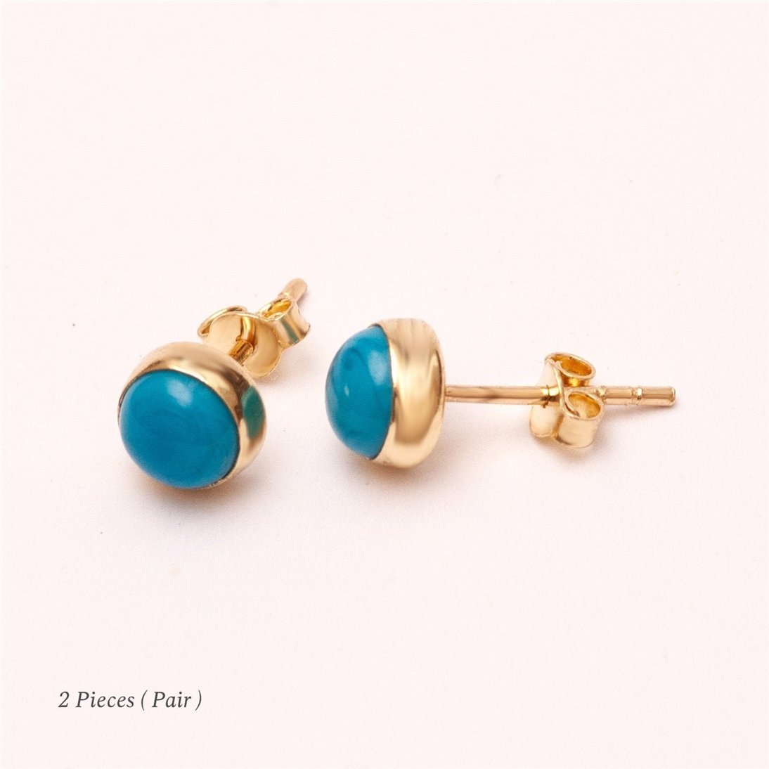 Goldstore-14K Solid Gold Tiny Turquoise Stud Earrings, Delicate 5mm or 6mm Sleeping Beauty Turquoise Studs Everyday Earrings Child Earrings