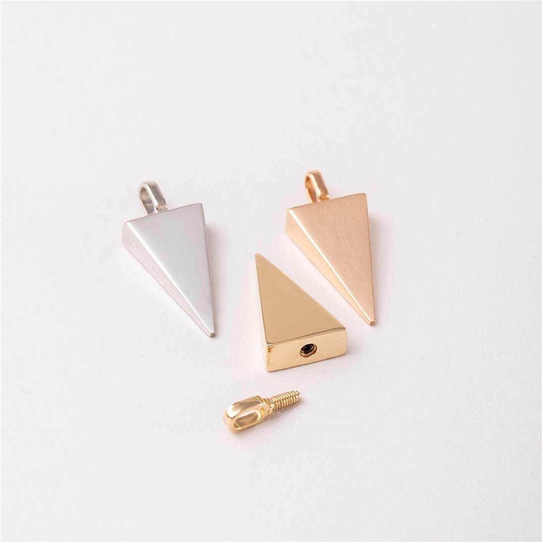 Goldstore-14K Solid Gold Triangle Cremation Urn Necklace, Custom Triangle Urn Charm, Triangular Prism Shape Urn, Memorial Funeral Necklace For Ashes