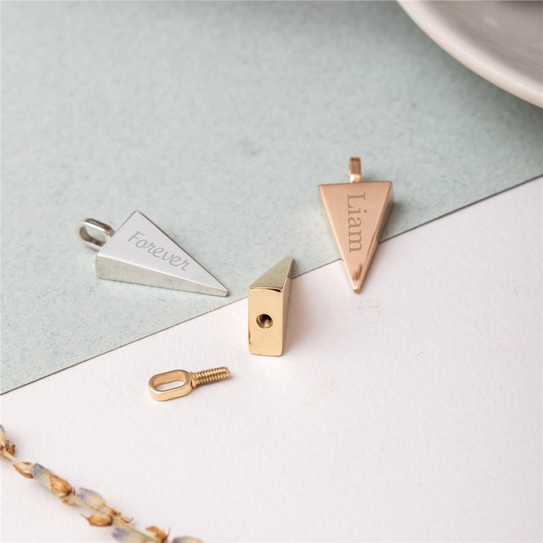 Goldstore-14K Solid Gold Triangle Cremation Urn Necklace, Custom Triangle Urn Charm, Triangular Prism Shape Urn, Memorial Funeral Necklace For Ashes