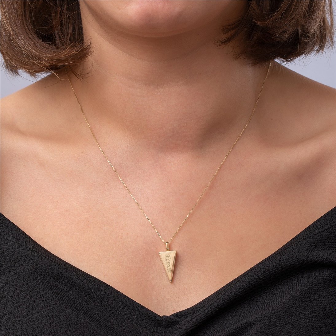 Goldstore-14K Solid Gold Triangle Cremation Urn Necklace, Custom Triangle Urn Charm, Triangular Prism Shape Urn, Memorial Funeral Necklace For Ashes