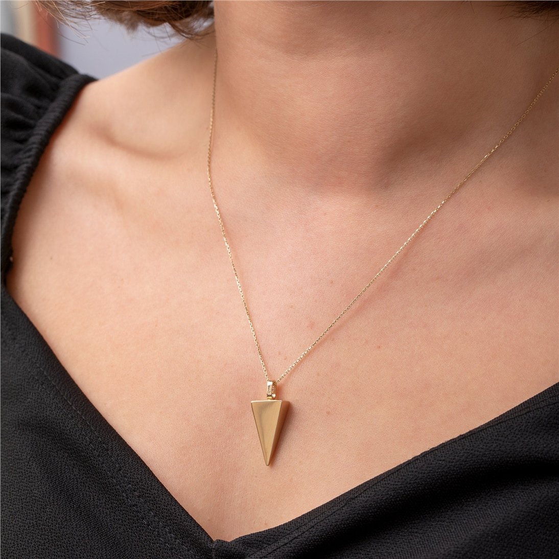 Goldstore-14K Solid Gold Triangle Cremation Urn Necklace, Custom Triangle Urn Charm, Triangular Prism Shape Urn, Memorial Funeral Necklace For Ashes