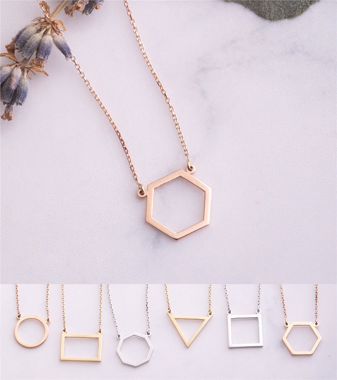 Goldstore-14K Solid Gold Triangle Necklace, Dainty Cutout Triangle Necklace, Minimalist Layered Cute Karma Geometric Tiny Charm Necklace Gift for Her