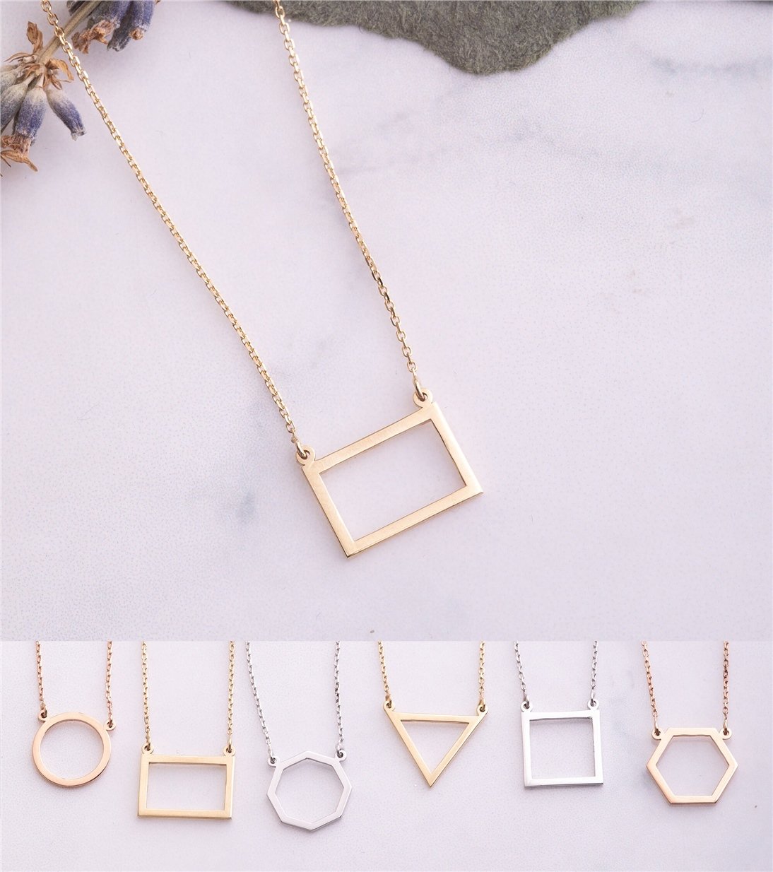 Goldstore-14K Solid Gold Triangle Necklace, Dainty Cutout Triangle Necklace, Minimalist Layered Cute Karma Geometric Tiny Charm Necklace Gift for Her