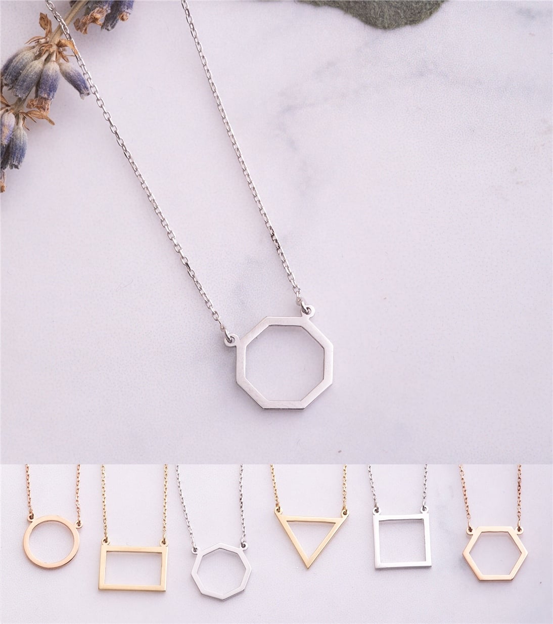 Goldstore-14K Solid Gold Triangle Necklace, Dainty Cutout Triangle Necklace, Minimalist Layered Cute Karma Geometric Tiny Charm Necklace Gift for Her