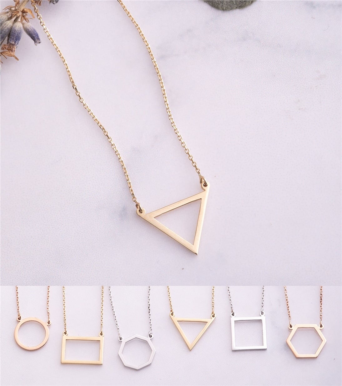 Goldstore-14K Solid Gold Triangle Necklace, Dainty Cutout Triangle Necklace, Minimalist Layered Cute Karma Geometric Tiny Charm Necklace Gift for Her