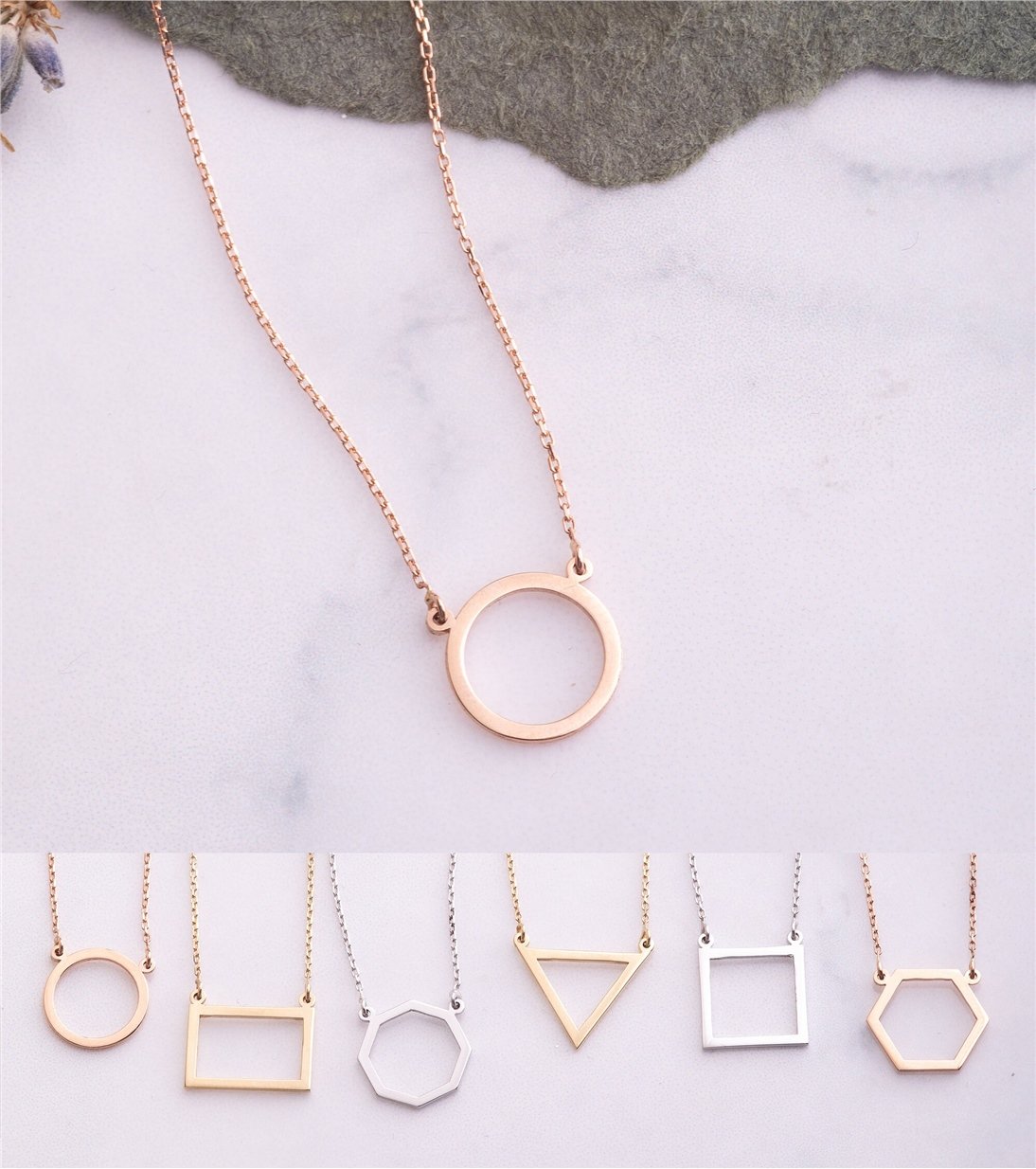 Goldstore-14K Solid Gold Triangle Necklace, Dainty Cutout Triangle Necklace, Minimalist Layered Cute Karma Geometric Tiny Charm Necklace Gift for Her