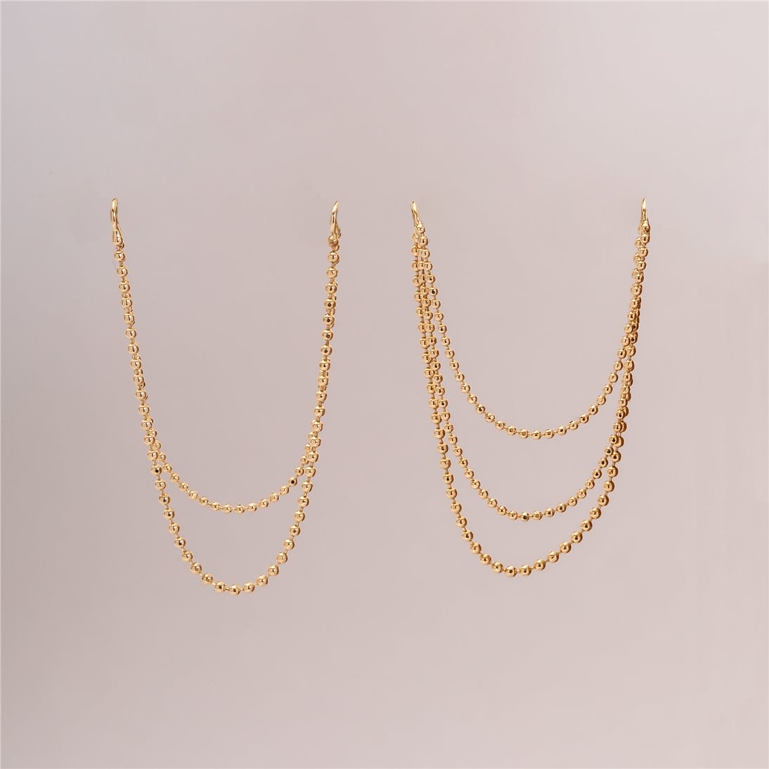 Goldstore-14K Solid Gold Triple Double Chain Earring Jacket, Double Triple Chain Convertible Dangle Earring Jacket, Cable Chain or Bead Ball Chain