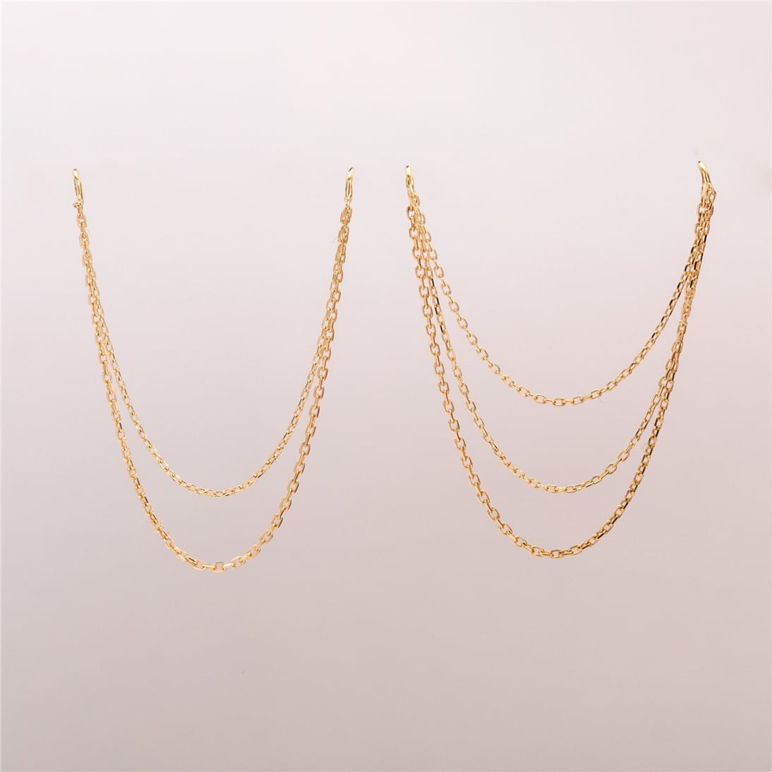 Goldstore-14K Solid Gold Triple Double Chain Earring Jacket, Double Triple Chain Convertible Dangle Earring Jacket, Cable Chain or Bead Ball Chain