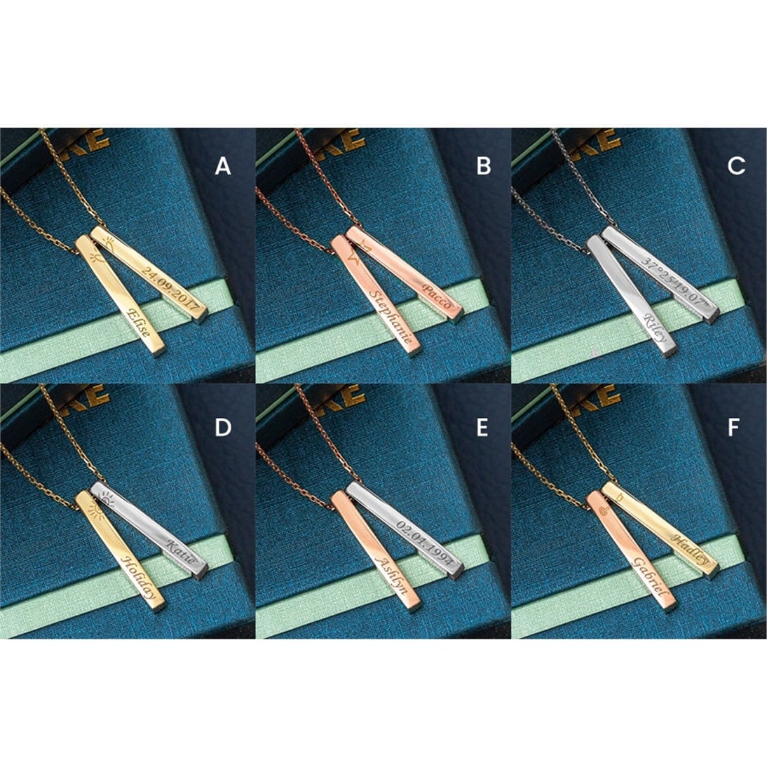 Goldstore-14K Solid Gold Vertical 3D Bar Necklace, Personalized Gold Bff Necklace, 2 Bars Name Necklace, Custom Name Bar Necklace Gift for Her