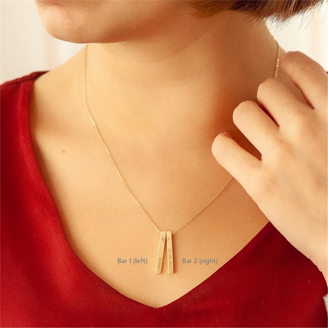 Goldstore-14K Solid Gold Vertical 3D Bar Necklace, Personalized Gold Bff Necklace, 2 Bars Name Necklace, Custom Name Bar Necklace Gift for Her