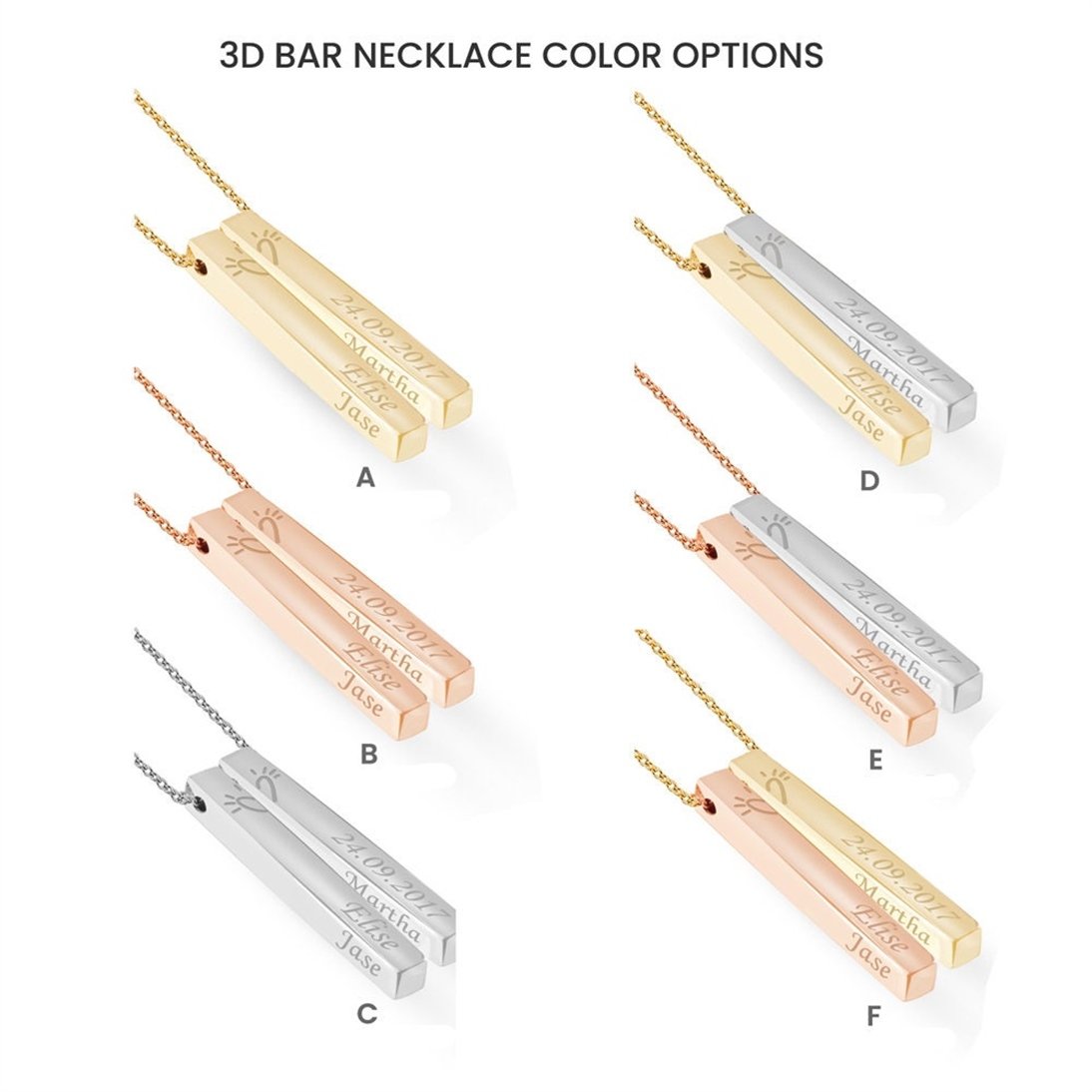 Goldstore-14K Solid Gold Vertical 3D Bar Necklace, Personalized Gold Bff Necklace, 2 Bars Name Necklace, Custom Name Bar Necklace Gift for Her