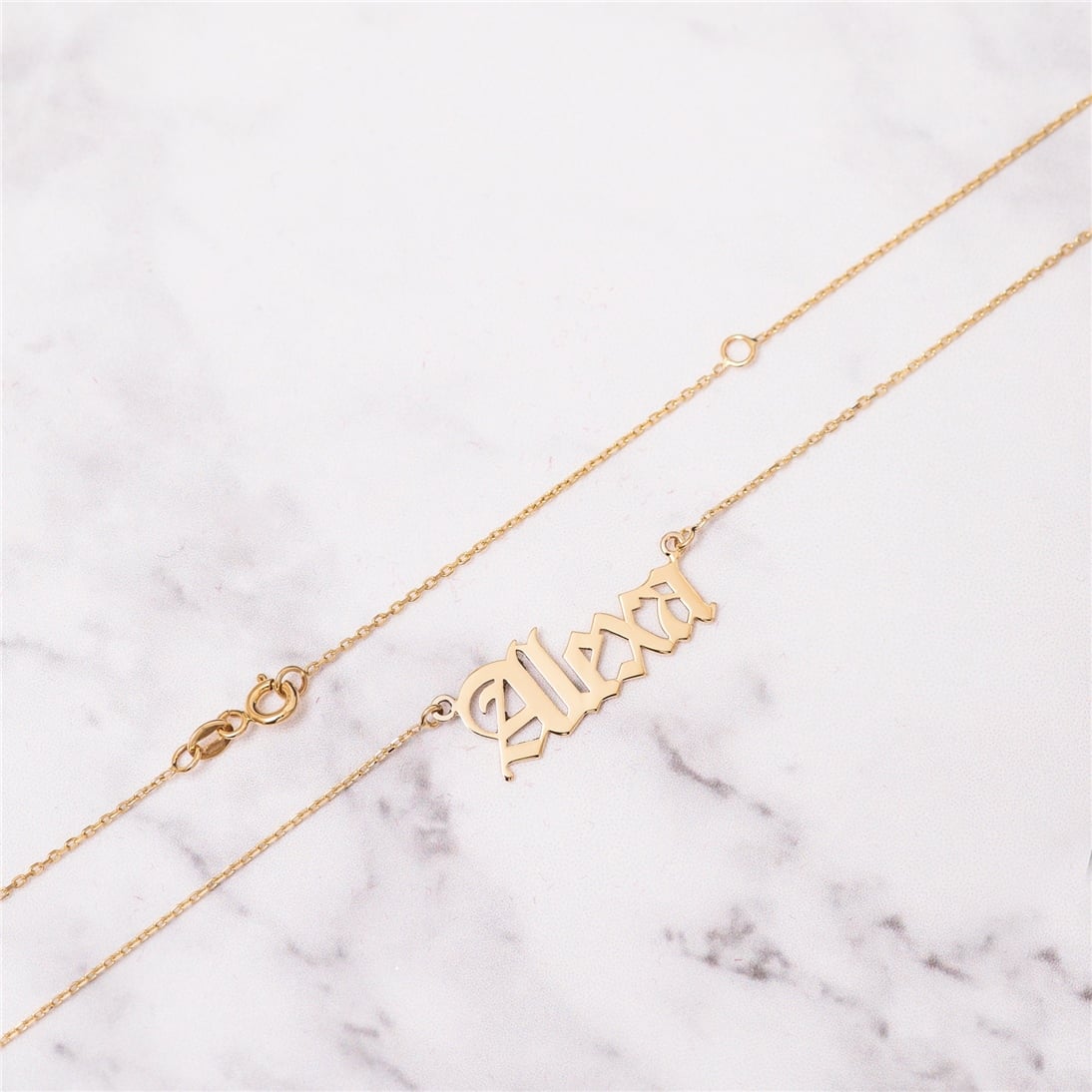 Goldstore-14K Solid Old English Custom Name Necklace, Personalized Solid Gold Gothic Name Necklace, 14k Real Gold Old English Font Name Necklace