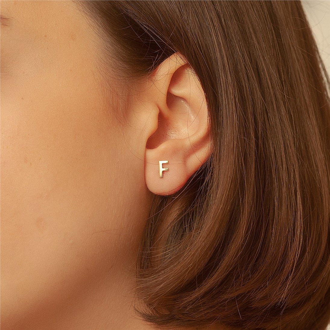 Goldstore-14K Solid Plain Gold Number Earrings, Diamond Numbers Stud Earring, Cz Personalized Custom Number Gold Earring, Number Stud Valentine's gift