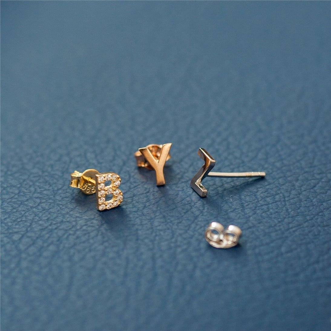 Goldstore-14K Solid Plain Gold Number Earrings, Diamond Numbers Stud Earring, Cz Personalized Custom Number Gold Earring, Number Stud Valentine's gift