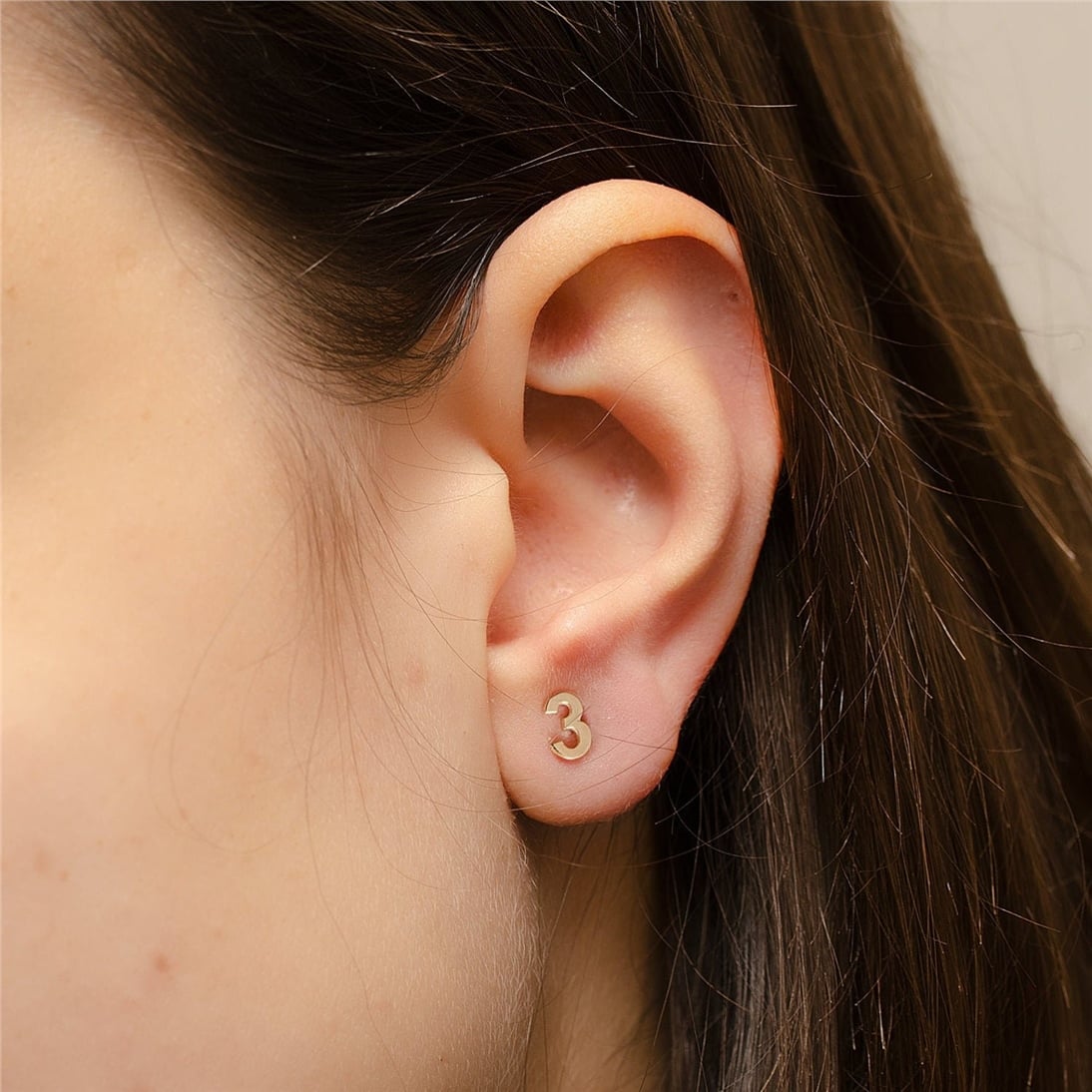 Goldstore-14K Solid Plain Gold Number Earrings, Diamond Numbers Stud Earring, Cz Personalized Custom Number Gold Earring, Number Stud Valentine's gift