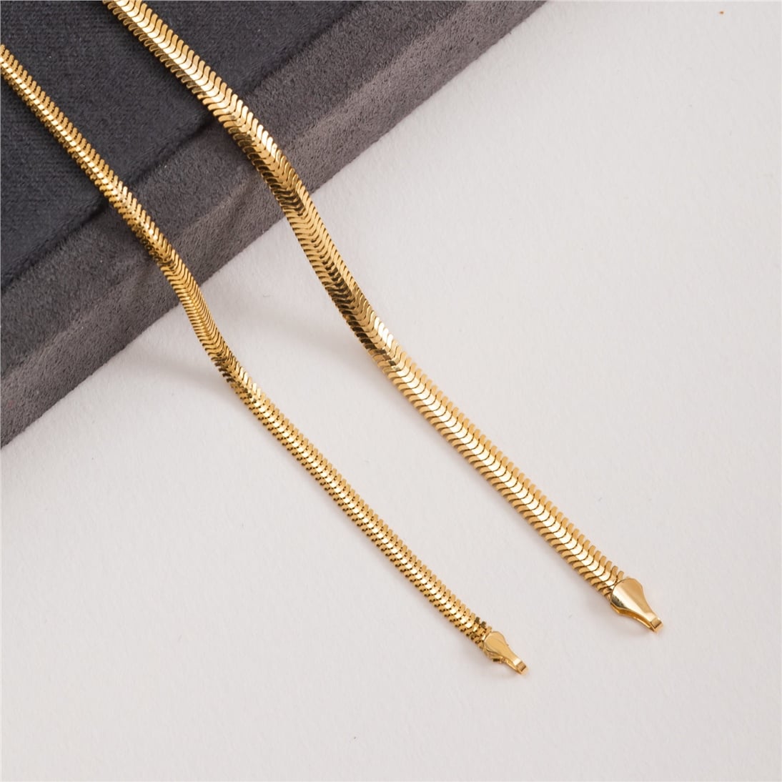 Goldstore-14K Solid Thick Herringbone Gold Necklace, Snake Chain Yellow Gold Necklace, Italian Chain, Layering Necklace, Serpentine Chain Necklace,