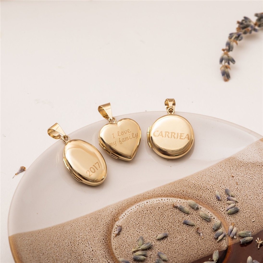 Goldstore-14K Solid Yellow Gold Round Locket Pendant, 2 Photo Circle Locket Pendant Necklace, Custom Name Engrave Personalized Memorial Locket Pendant