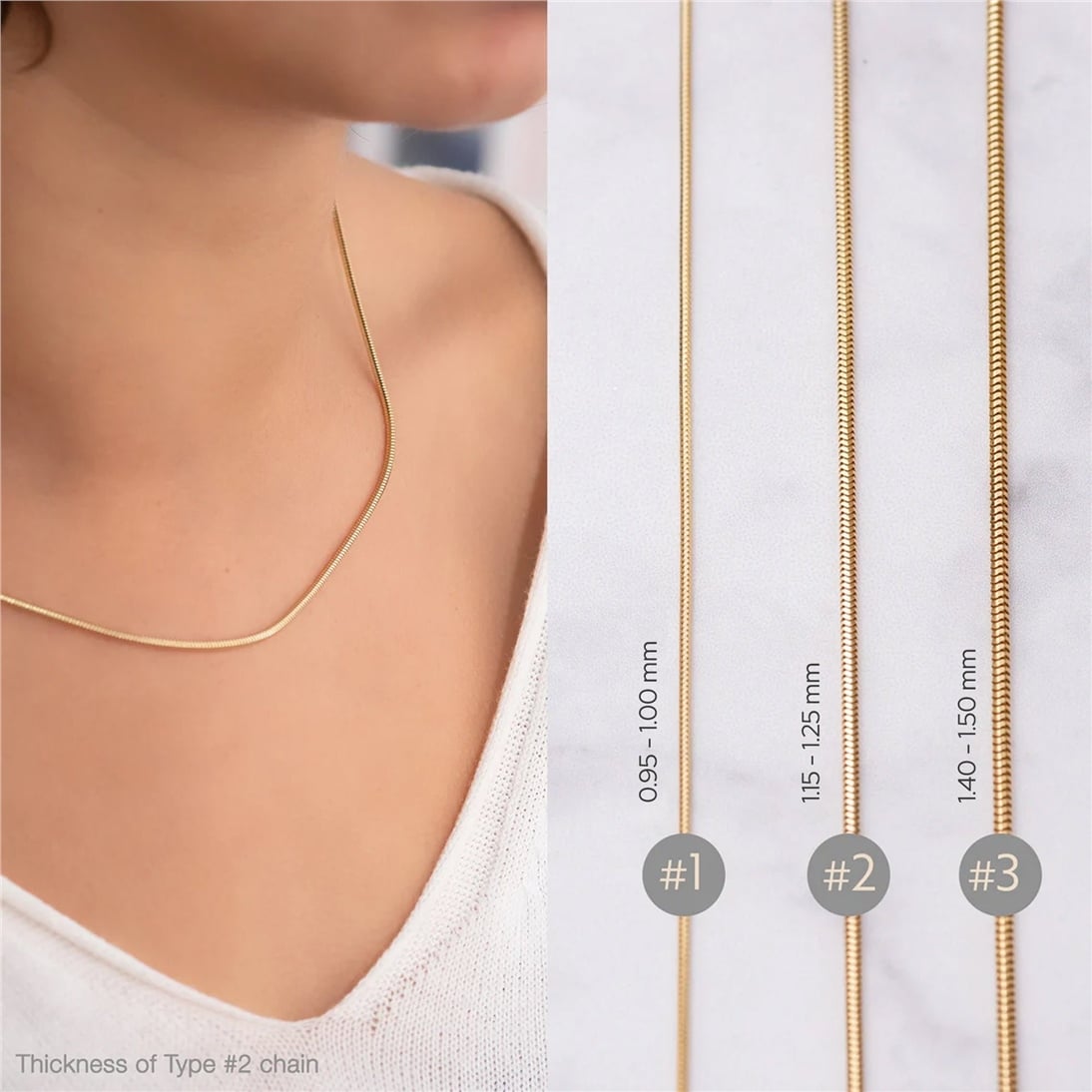 Goldstore-14K Solid Yellow Gold Snake Chain, Yellow Gold Long Snake Chain Necklace, 14 To 32 Inch Long Snake Chain Layering Necklace