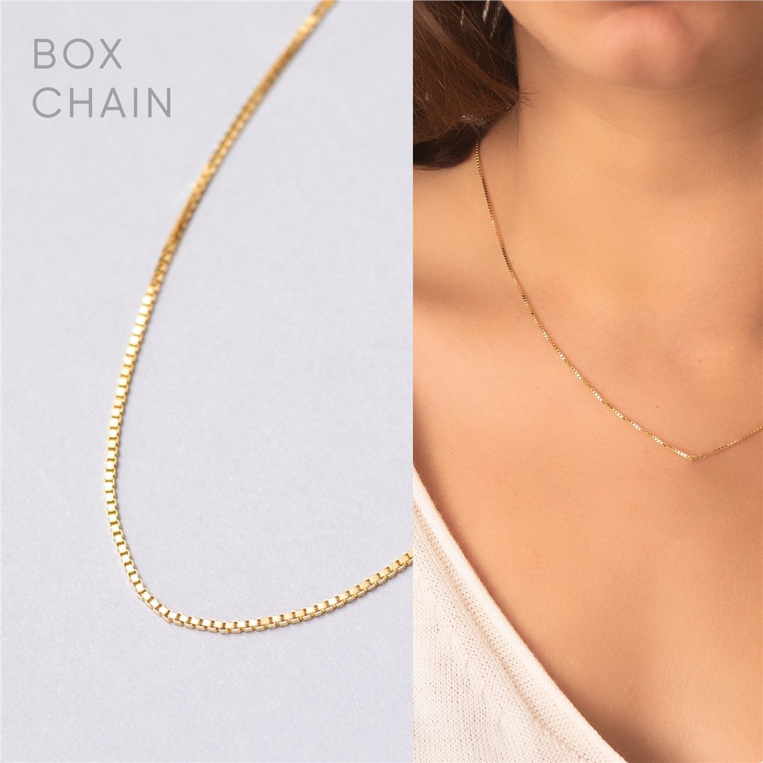 Goldstore-14k Yellow Solid Gold Box Chain Necklace, Real Solid Gold Yellow Gold Box Chain, Solid Box Chain Necklace, Solid Gold Box Chain For Pendants