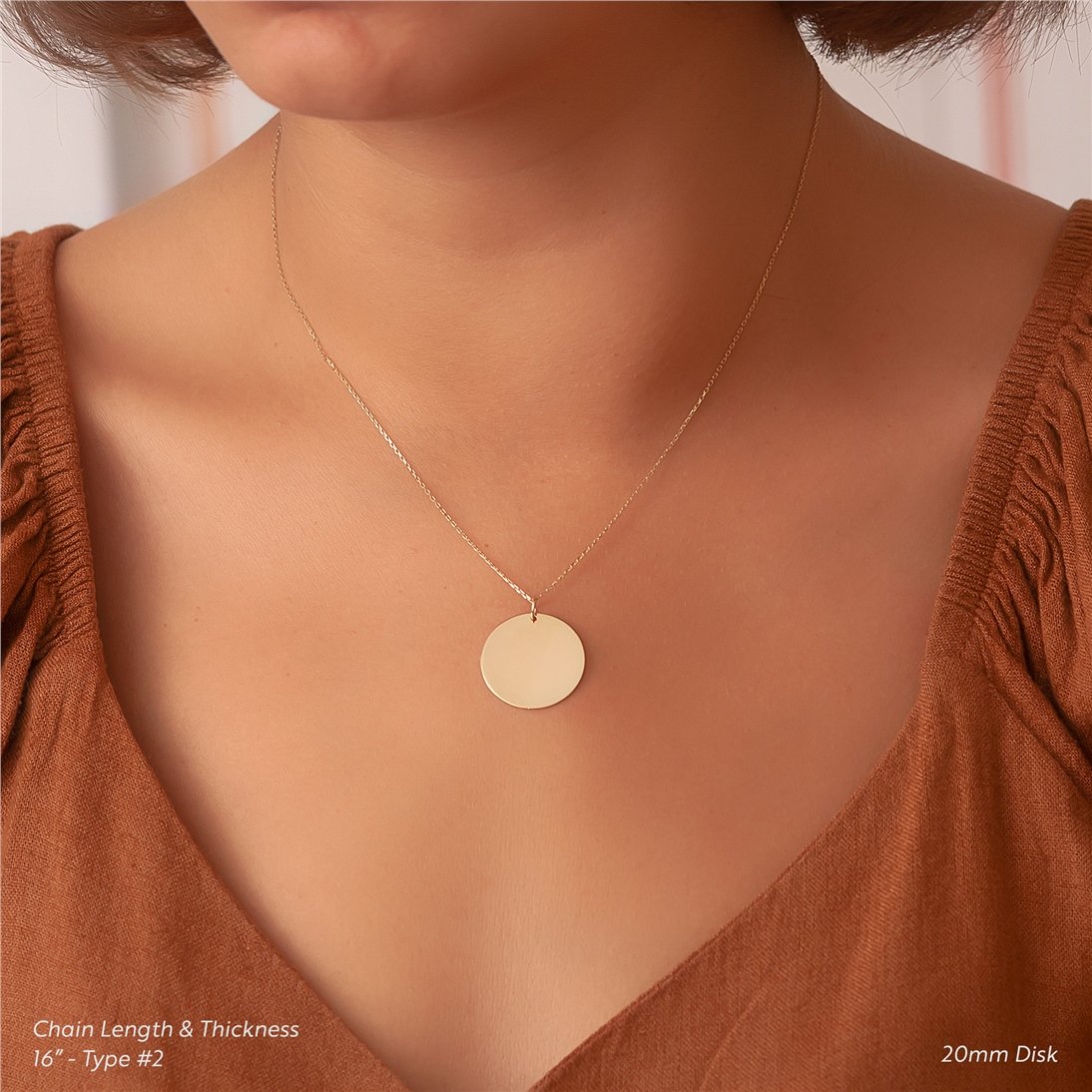 Goldstore-18K Solid Custom Name Date Initial Coordinate Engraved Disc Pendant Necklace, Personalized Dainty Solid Gold Circle Coin Disk Pendant Gift