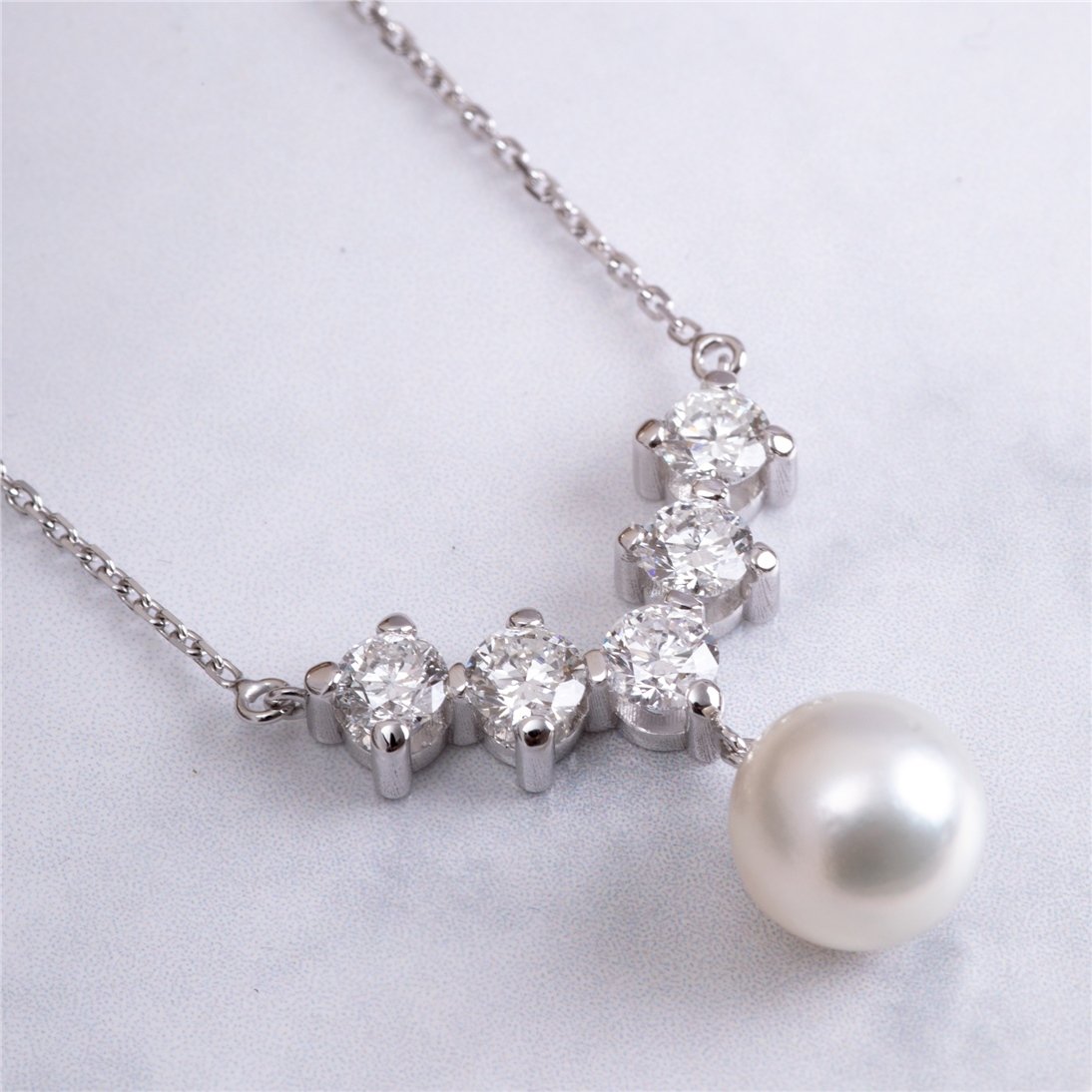 Goldstore-2.37 ct. Pırlanta 5 Taş İnci Kolye