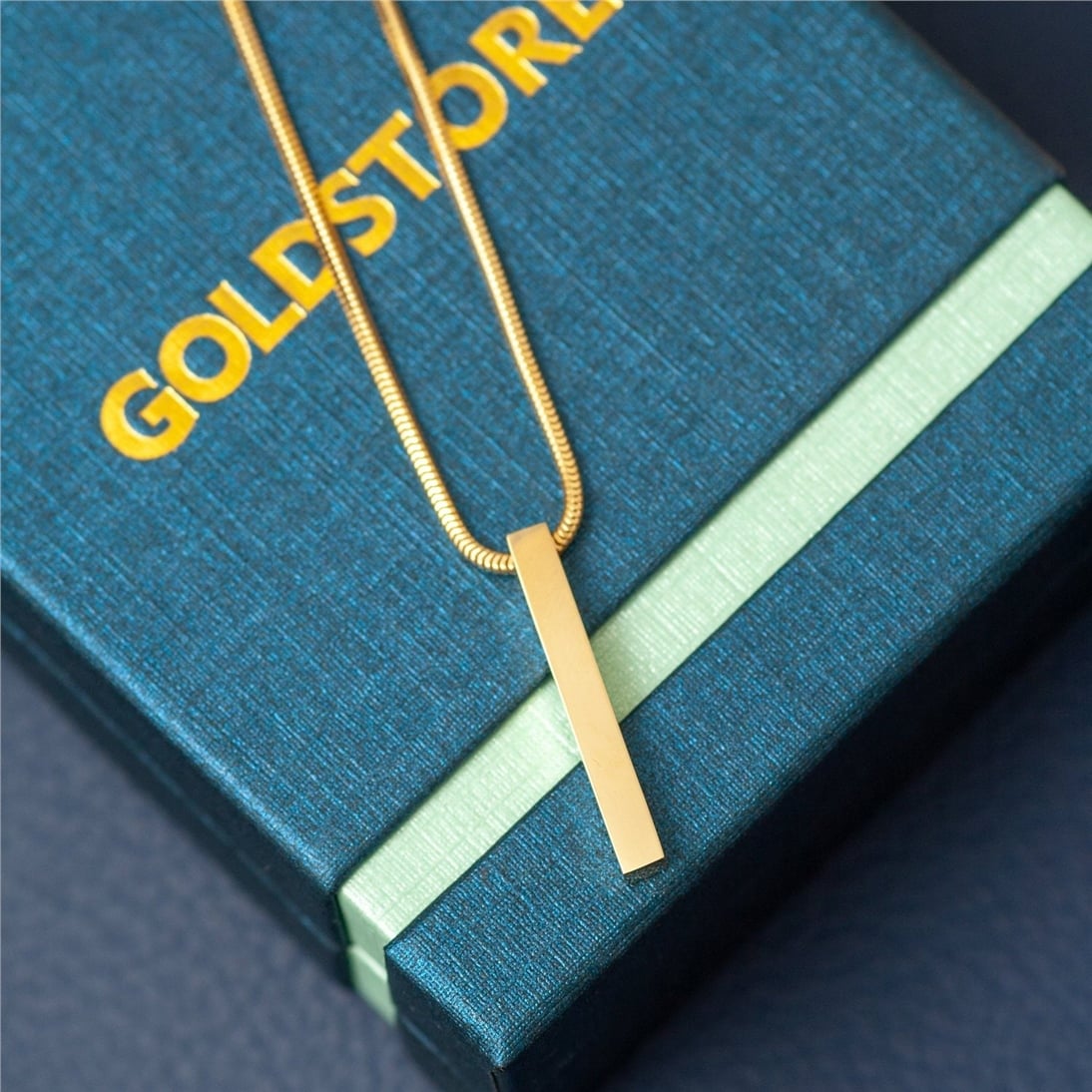 Goldstore-4 Side 3D Vertical Bar 14k Gold Necklace, Four Sided Name Snake Chain Necklace, 14k Solid Gold 3D Bar Necklace, Engrave Name Date Necklace.