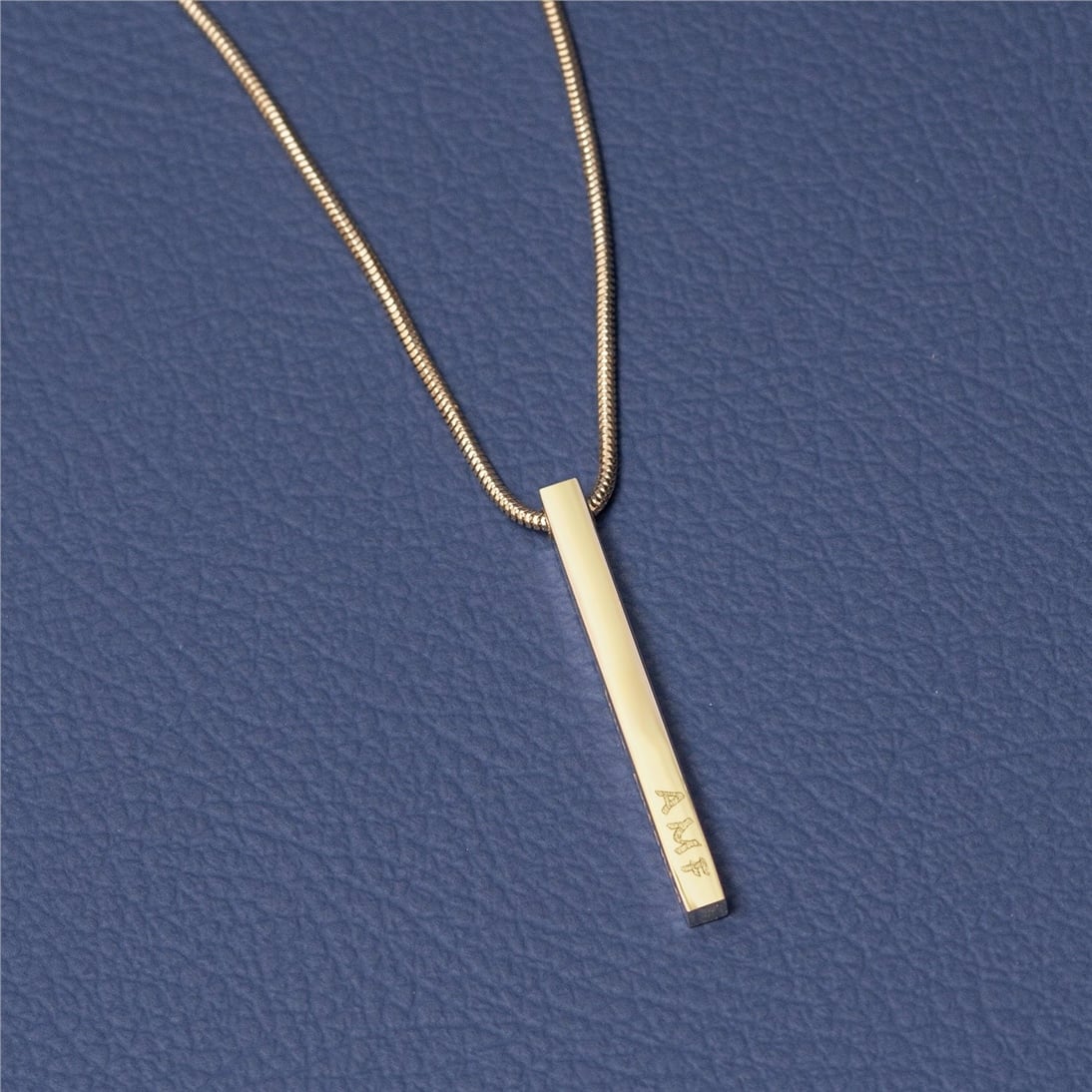 Goldstore-4 Side 3D Vertical Bar 14k Gold Necklace, Four Sided Name Snake Chain Necklace, 14k Solid Gold 3D Bar Necklace, Engrave Name Date Necklace.