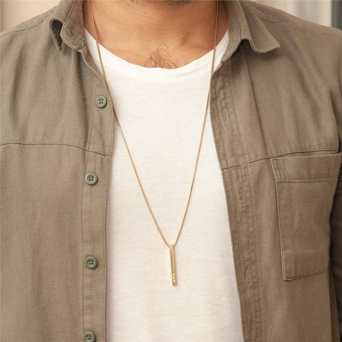 Goldstore-4 Side 3D Vertical Bar 14k Gold Necklace, Four Sided Name Snake Chain Necklace, 14k Solid Gold 3D Bar Necklace, Engrave Name Date Necklace.