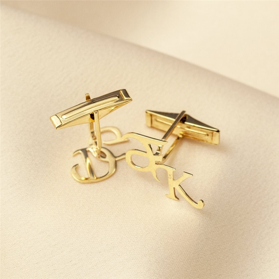 Goldstore-Custom Initial 14K 18K Solid Gold Cufflinks, Personalized Wedding Letters Cufflinks, Bespoke Alphabet cuff links for Groom, for Dad for Him