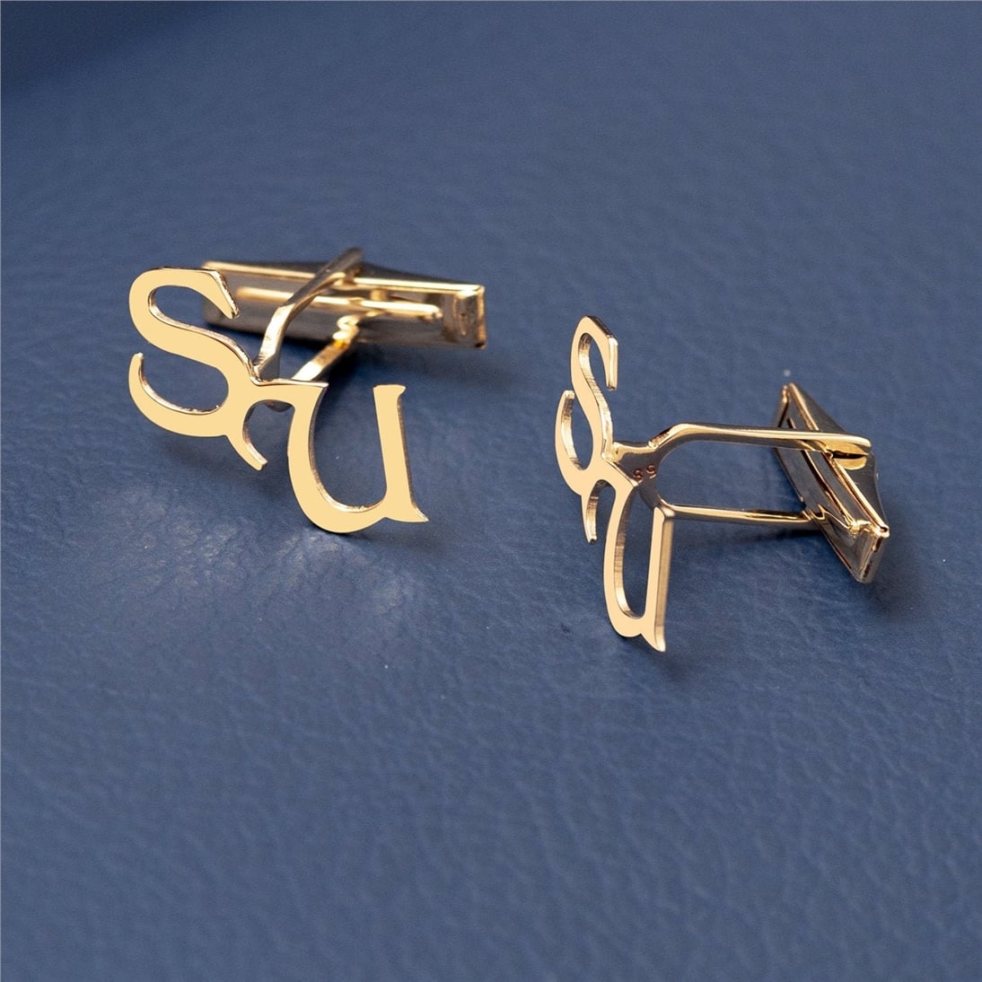 Goldstore-Custom Initial 14K 18K Solid Gold Cufflinks, Personalized Wedding Letters Cufflinks, Bespoke Alphabet cuff links for Groom, for Dad for Him