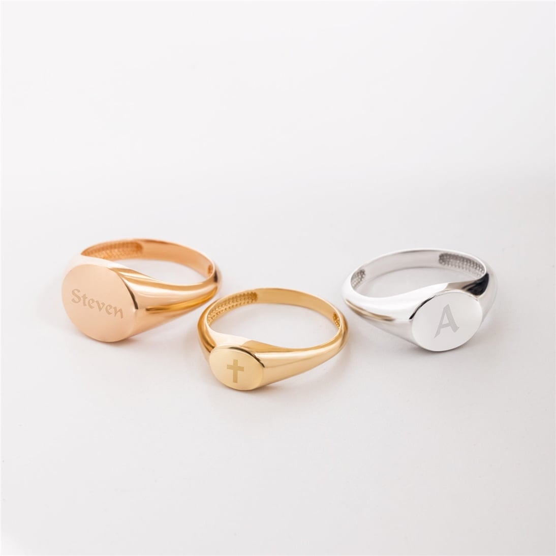 Goldstore-Custom Initial Engraved Signet Ring in 14K 18K Solid Gold, Personalize Letter Signet Circle Gold Ring Available in Gold Rose and White Gold