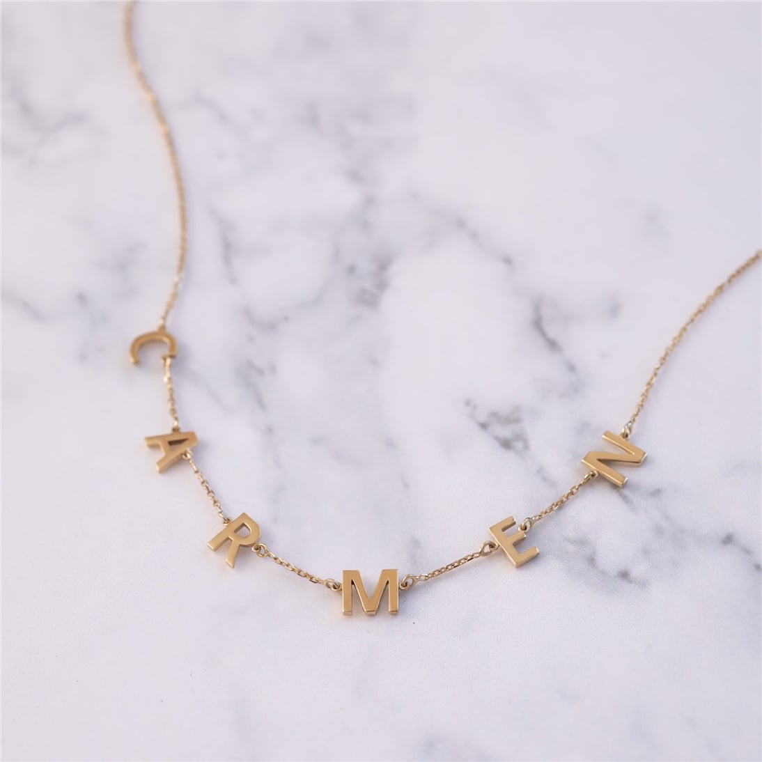 Goldstore-Custom Initial Word Solid Gold Necklace, 14k Real  Gold Initial Letter Necklace, Personalized Multiple Letters Charm Necklace Gift For Her