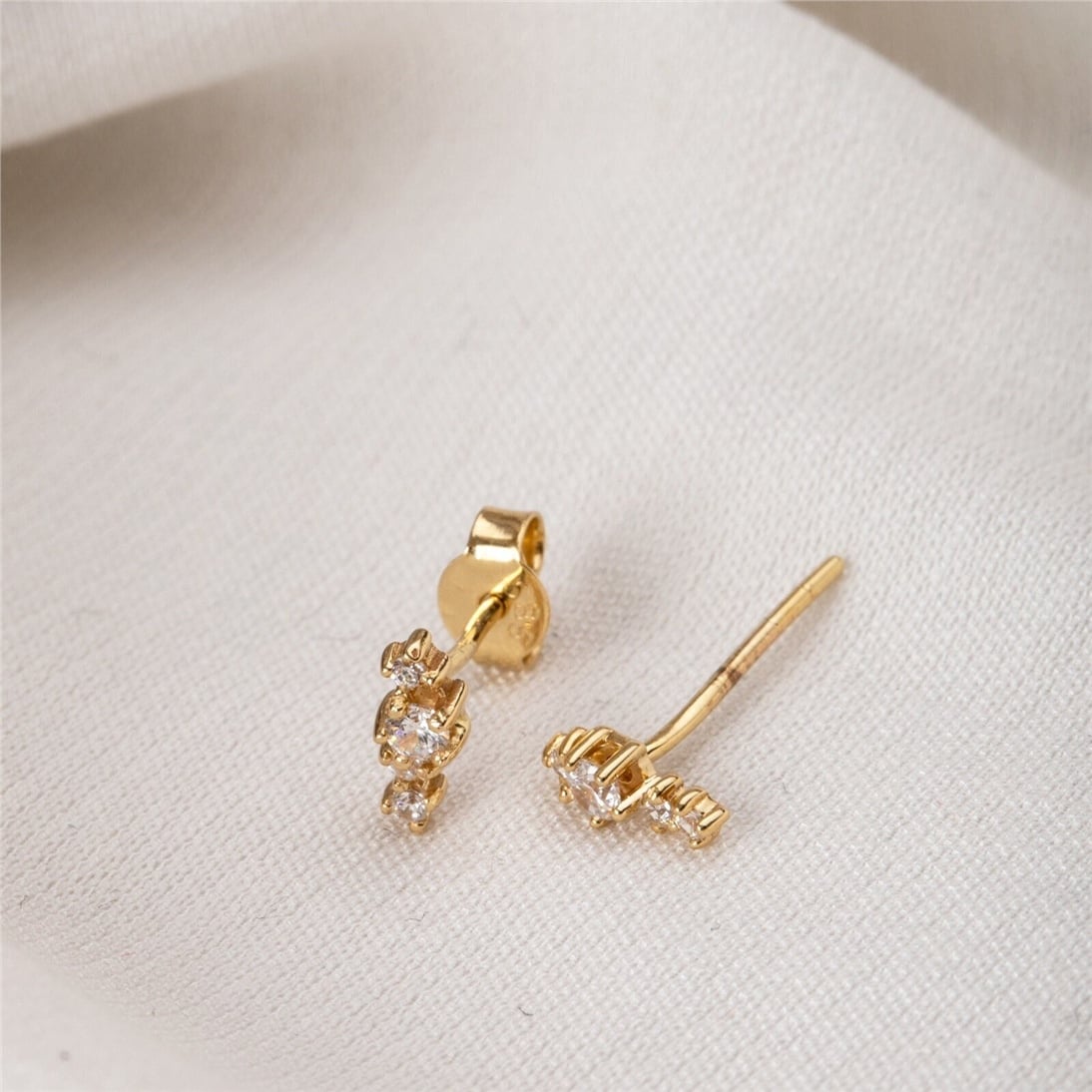Goldstore-Diamond Cluster Stud Earrings in 14K 18K Solid Gold, Diamond or Cz Stud Gold Earrings, Cute Tiny Sparkling Earrings, Dainty Gift For Her