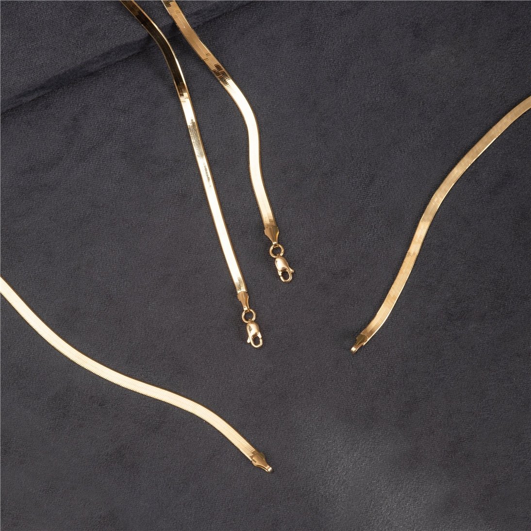 Goldstore-Flat Herringbone 14K Solid Gold Necklace, Flat Snake Chain Yellow Gold Necklace, High Quality Polished Herringbone Chain Necklace Gift Her