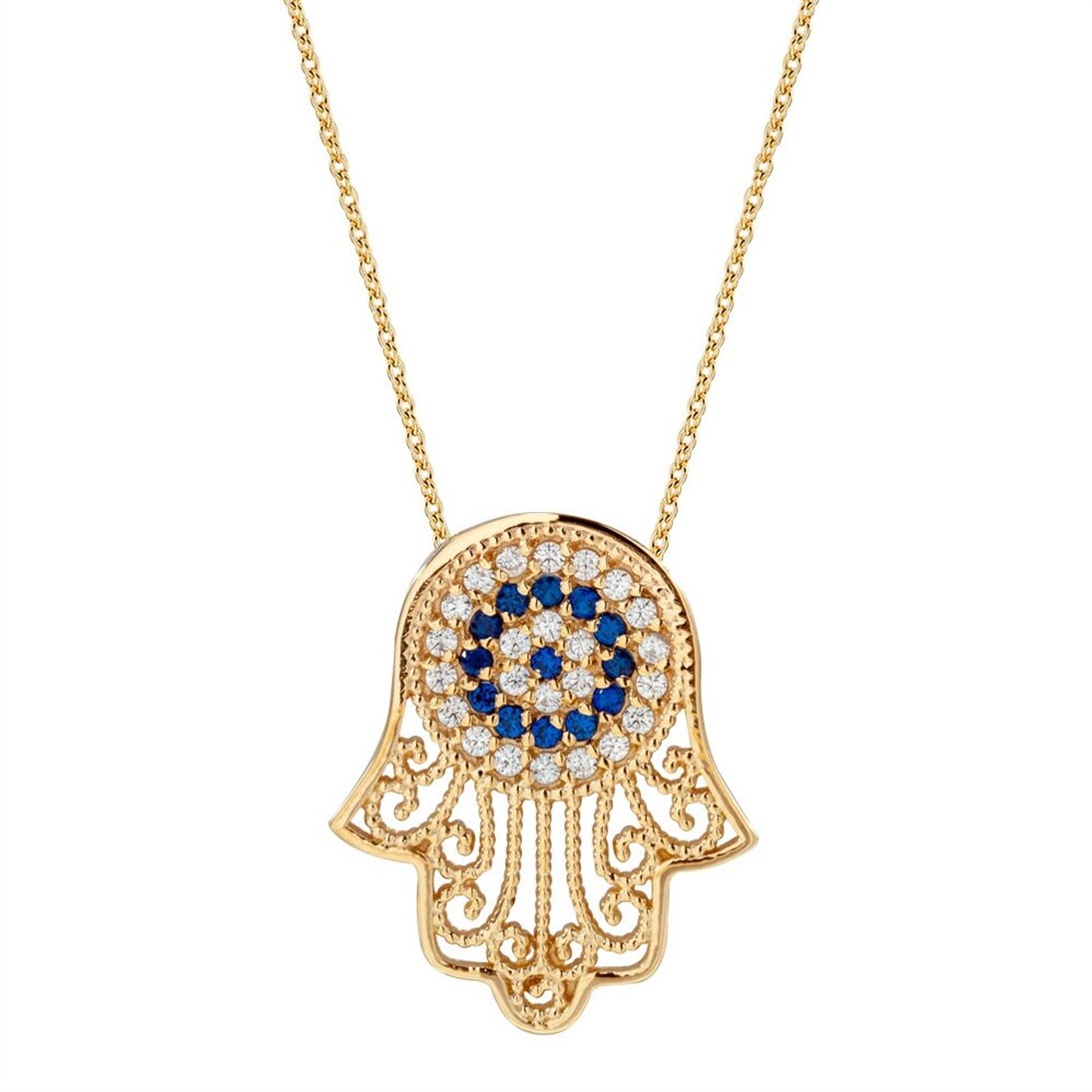 Goldstore-Hamsa Evil Eye Necklace, 14k 18k Solid Gold Evil Eye Fatima Hand Necklace, Hamsa Zirkon Necklace, Hand of Fatima Necklace Valentine's Gift.