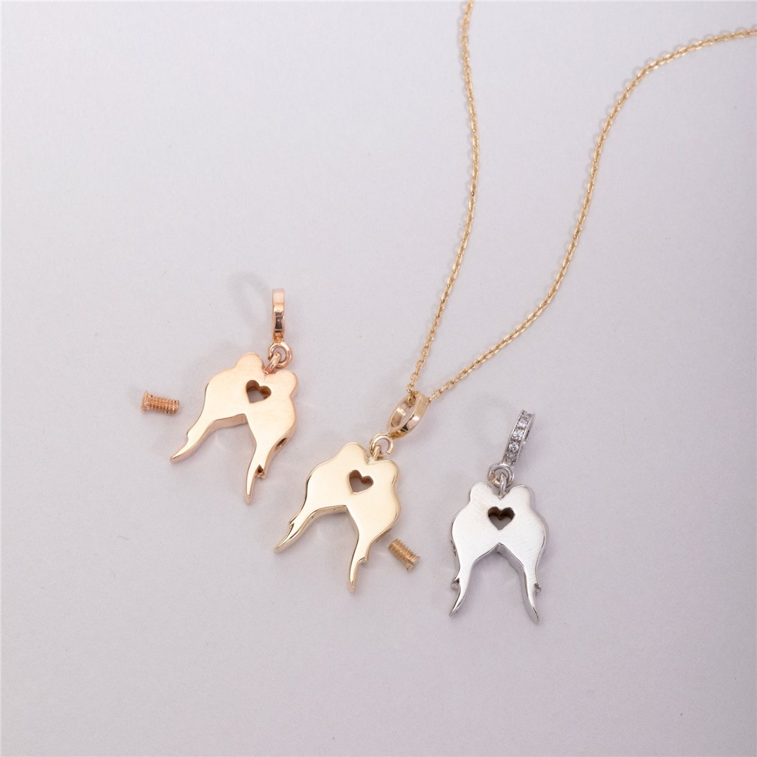 Goldstore-Lovebirds Double Urn Pendant 14K 18K Solid Gold, Custom Engrave Loving Doves Urn Charm For Two, Personalized Keepsake Kissing Birds Necklace