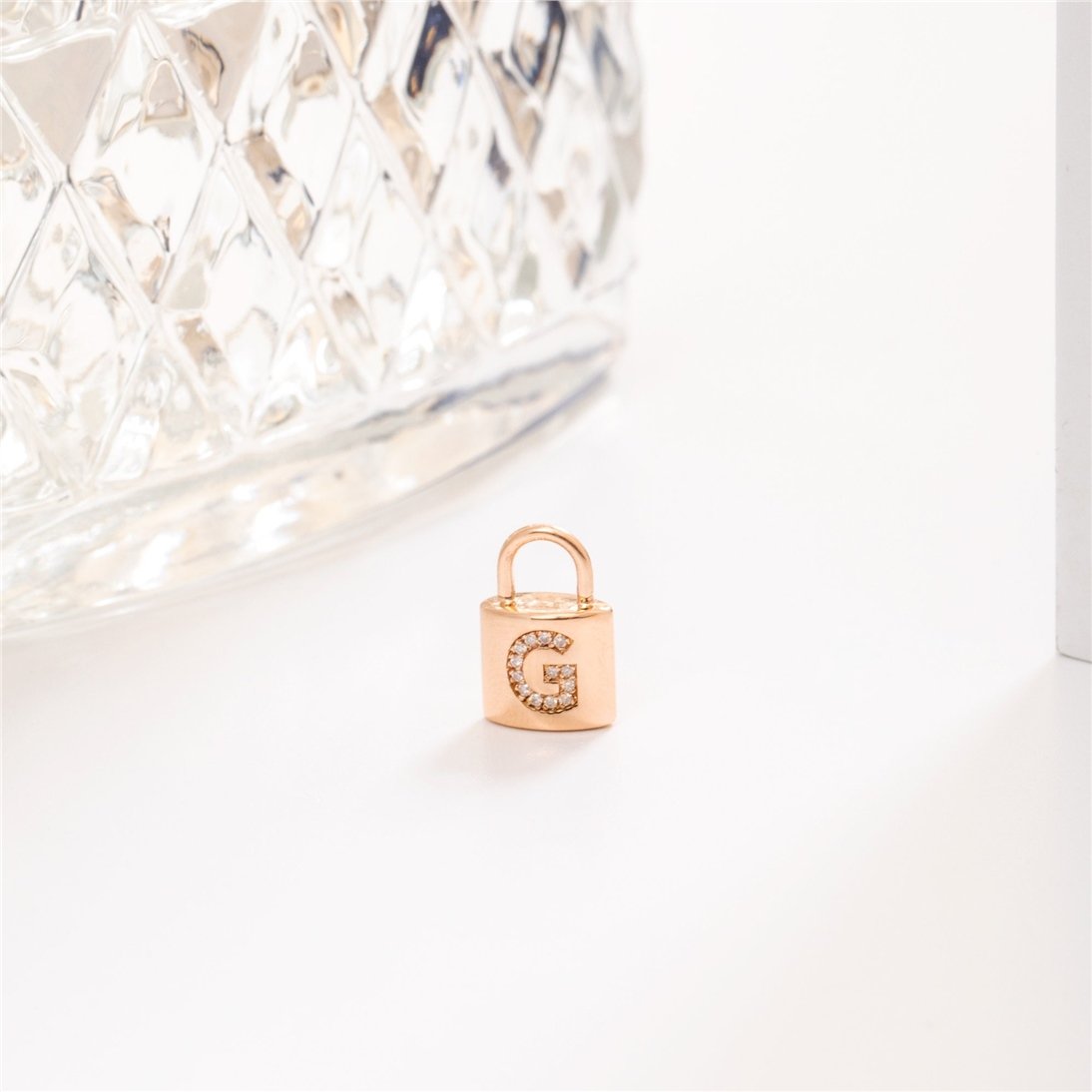 Goldstore-Padlock Diamond Initial Urn Pendant 14K 18K Solid Gold, Custom Paved Initial Lock Urn Necklace Stone Option, Cremation Keepsake Ash Holder